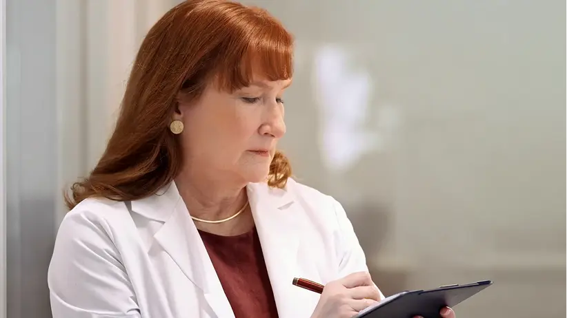 Video thumbnail: clinician with a tablet discussing Hizentra subcutaneous Ig therapy
